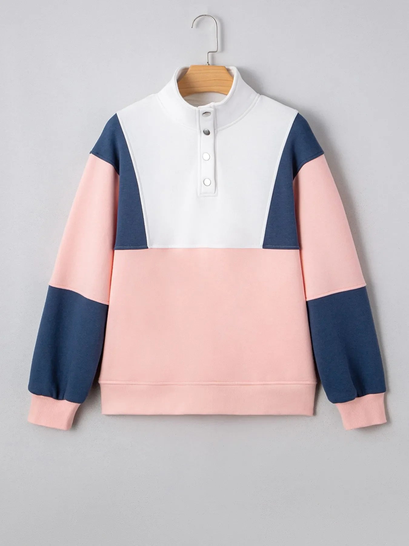 Colorblock Patchwork Half Button Women's Sweatshirt