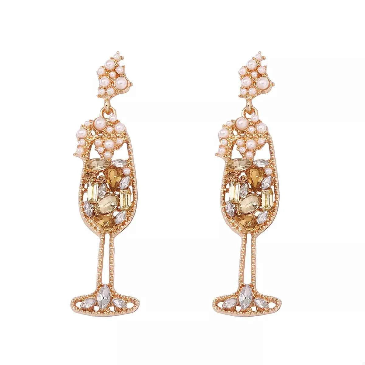 Champagne Glass Rhinestone Dangle Earrings