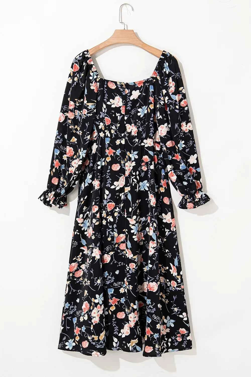 Floral Print Flounce Sleeve Midi Dress