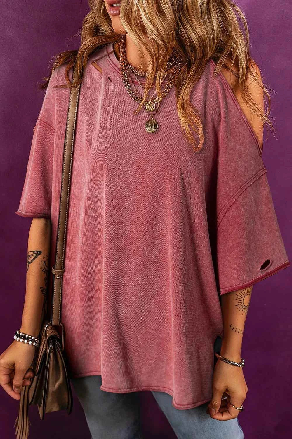 One Shoulder Half Sleeve Oversized Tunic T Shirt