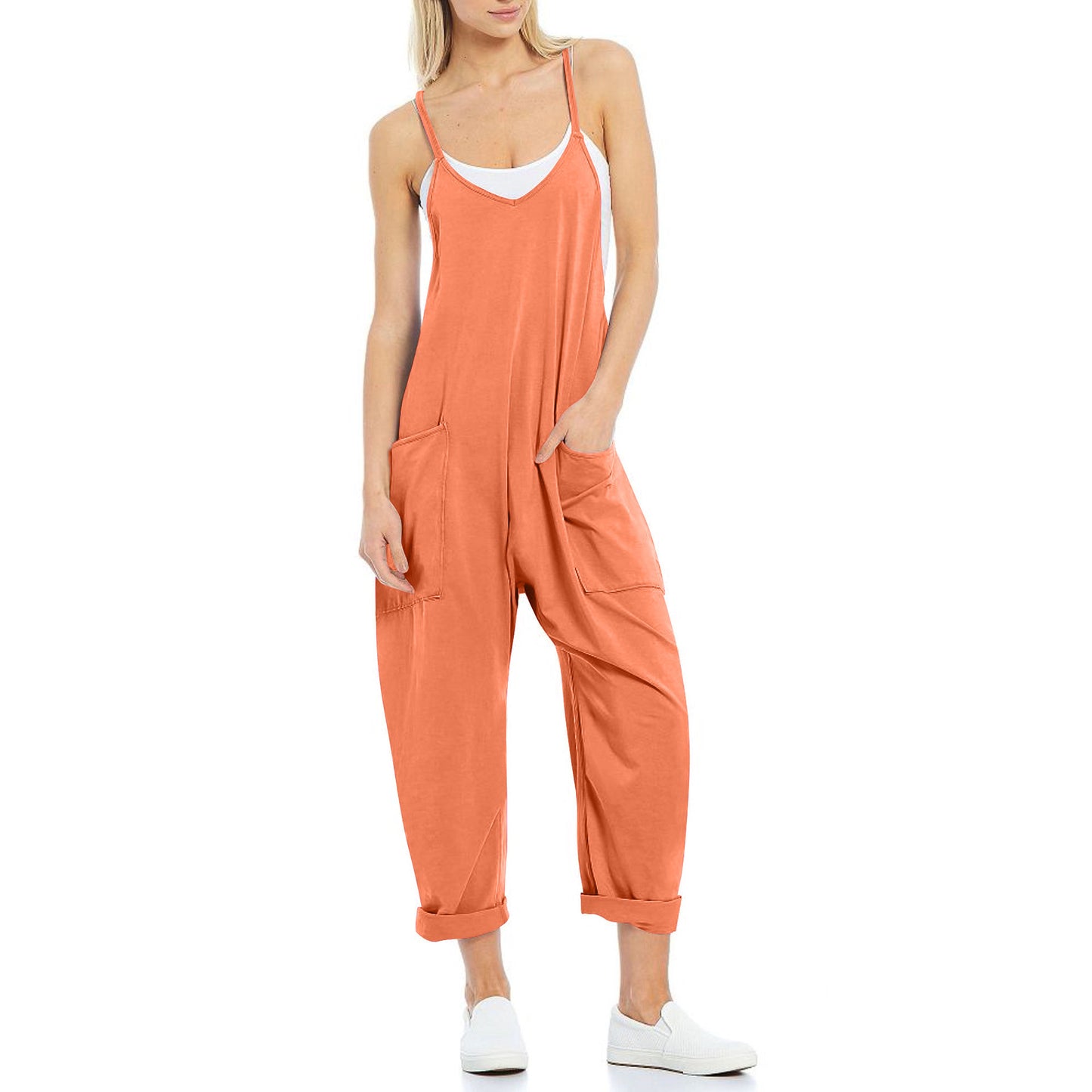 Women's Knitted One-Piece Trousers with Pocket and Spaghetti Straps - The Eggy's store