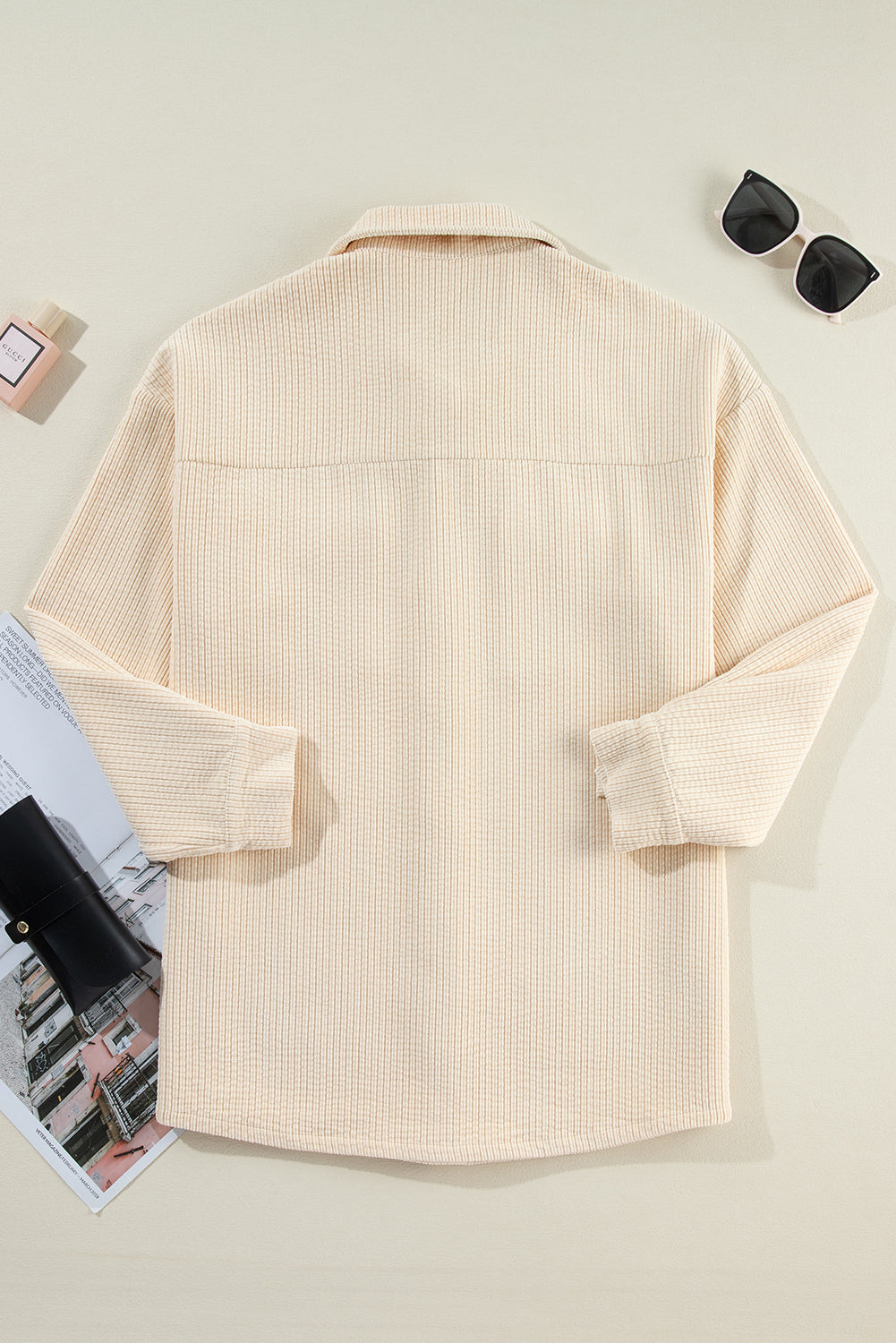 Solid Corduroy Button-Up Pocketed Shacket