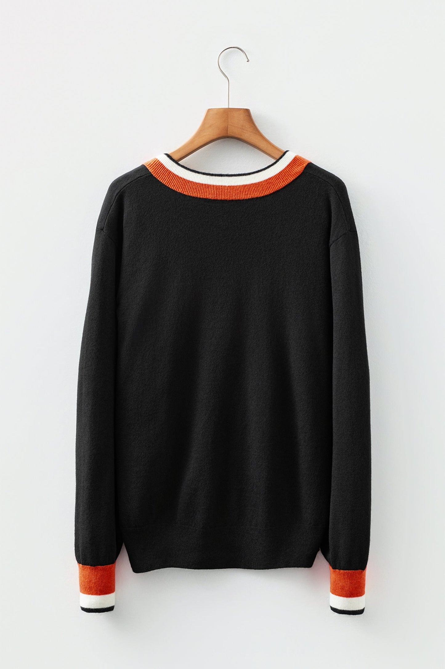 Varsity Stripe Contrast Trim V-Neck Sweater
