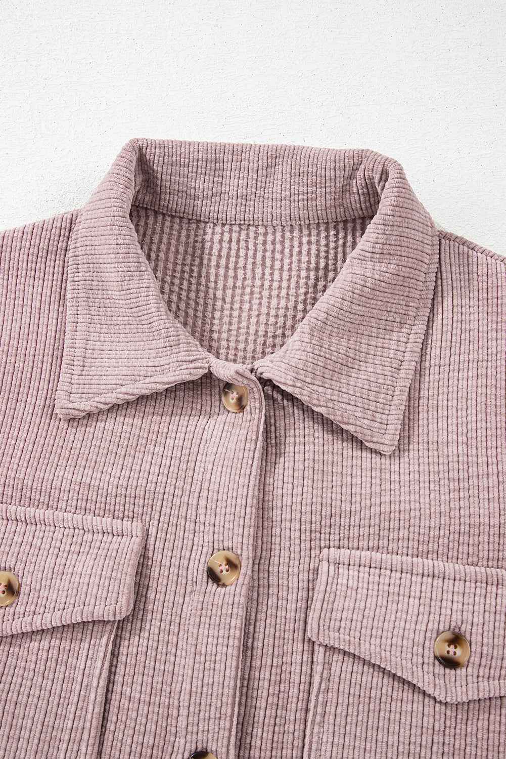 Solid Corduroy Button-Up Pocketed Shacket