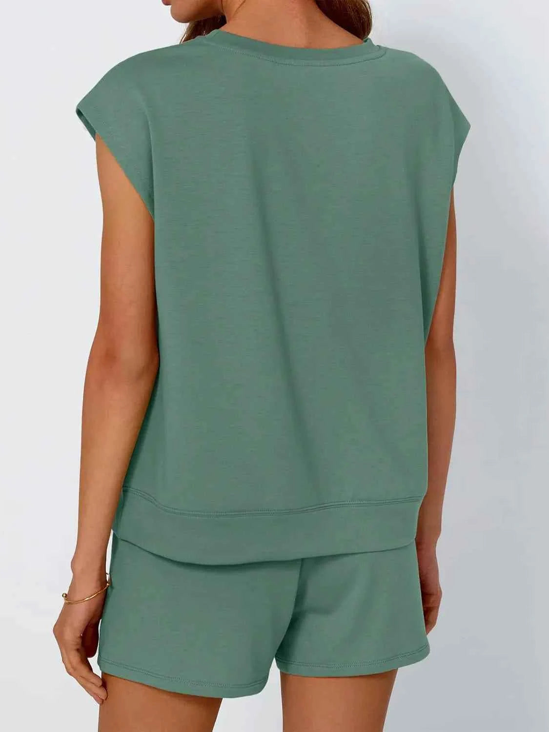 Round Neck Cap Sleeve Top and Shorts Set