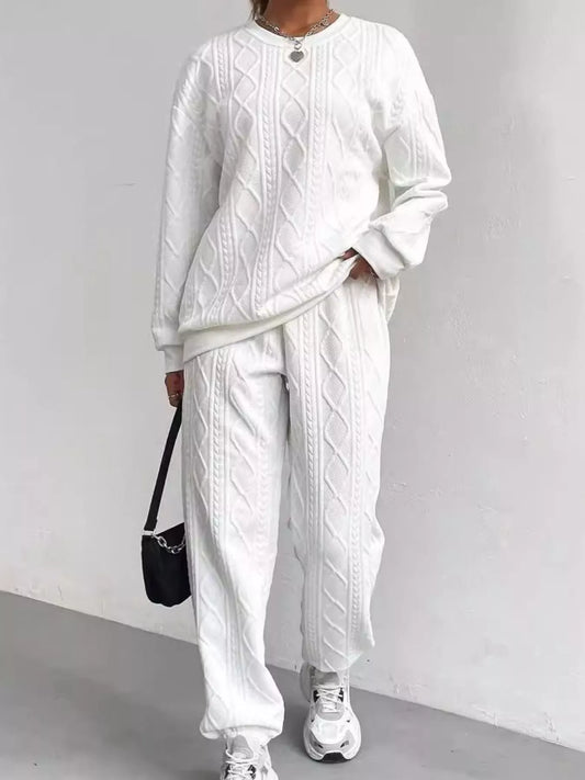 Textured Round Neck Two-Piece Set