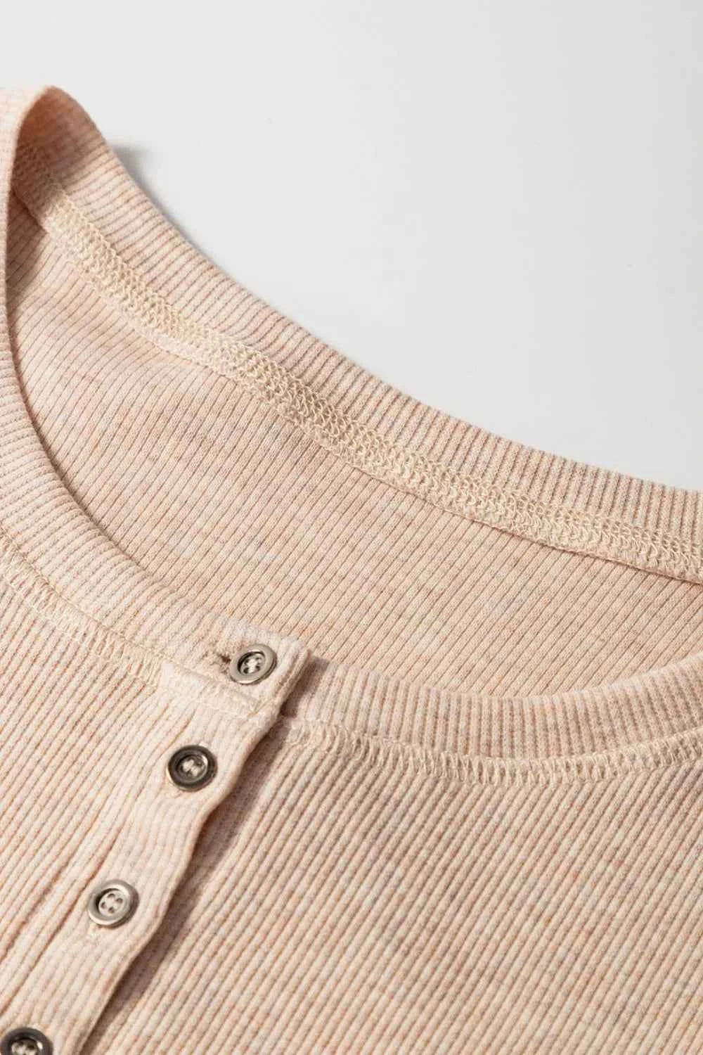 Short Sleeve Half Button Ribbed Knit Top