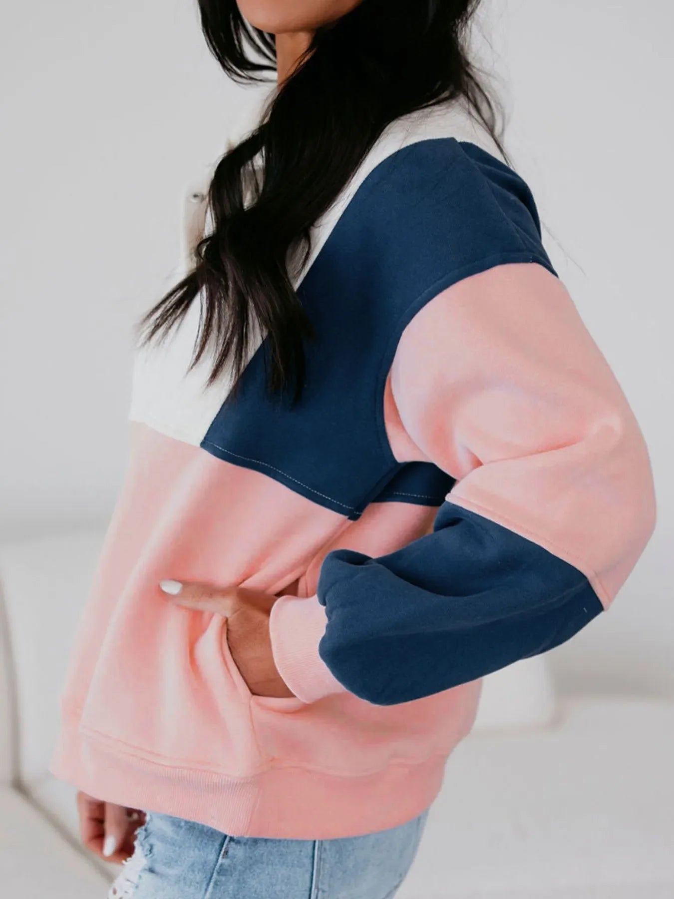 Colorblock Patchwork Half Button Women's Sweatshirt