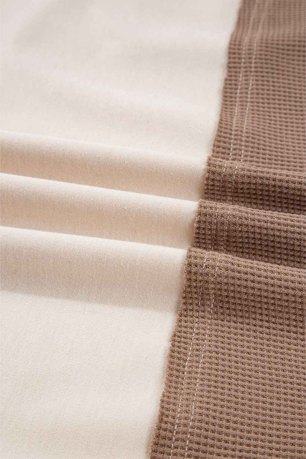 Colorblock Waffle Knit Patchwork Henley Top