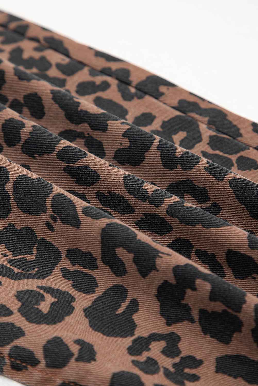 Leopard Denim Frayed Hem Midi Skirt