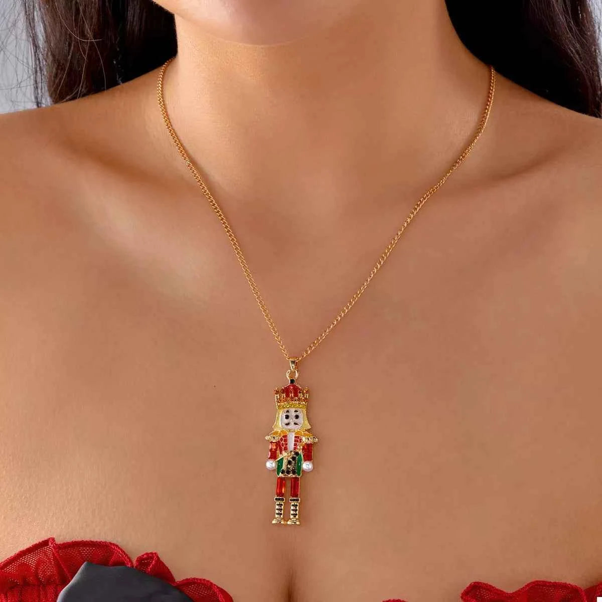 Christmas 18K Gold-Plated Nutcracker Pendant Necklace