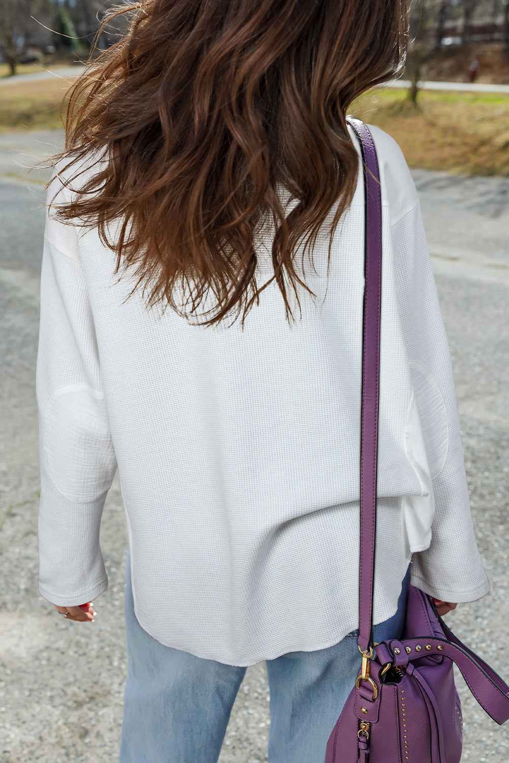 Solid Waffle Ribbed Patchwork Dolman Sleeve Oversized Top