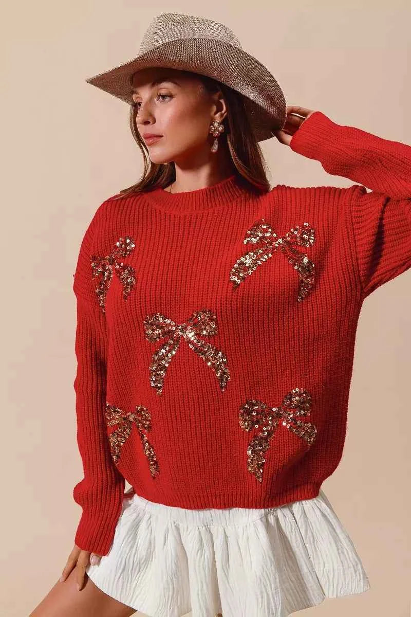 SO ME All Over Ribbon Sequins Christmas Holiday Sweater