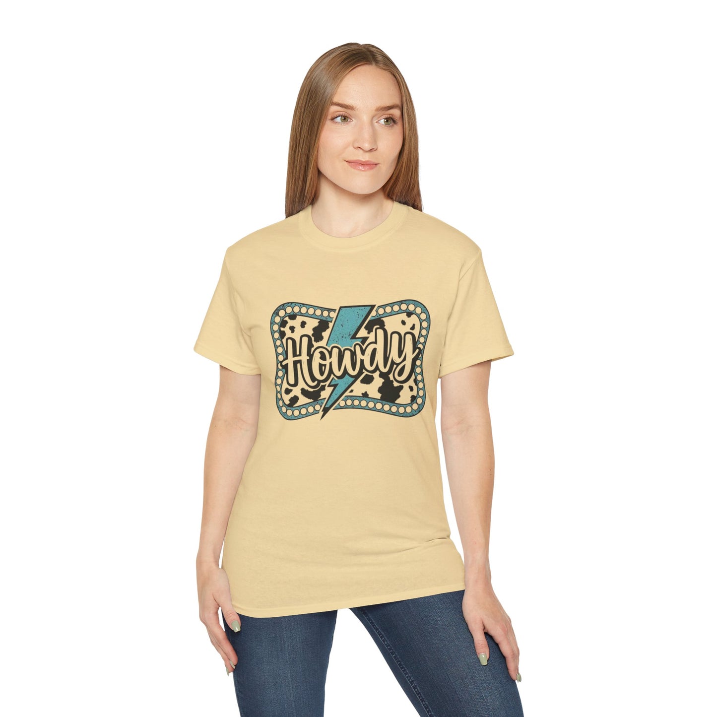 Howdy Lightning Graphic Tee - Fun Unisex Cotton Women's T-Shirt for Summer, Festivals, Casual Wear - The Eggy's store