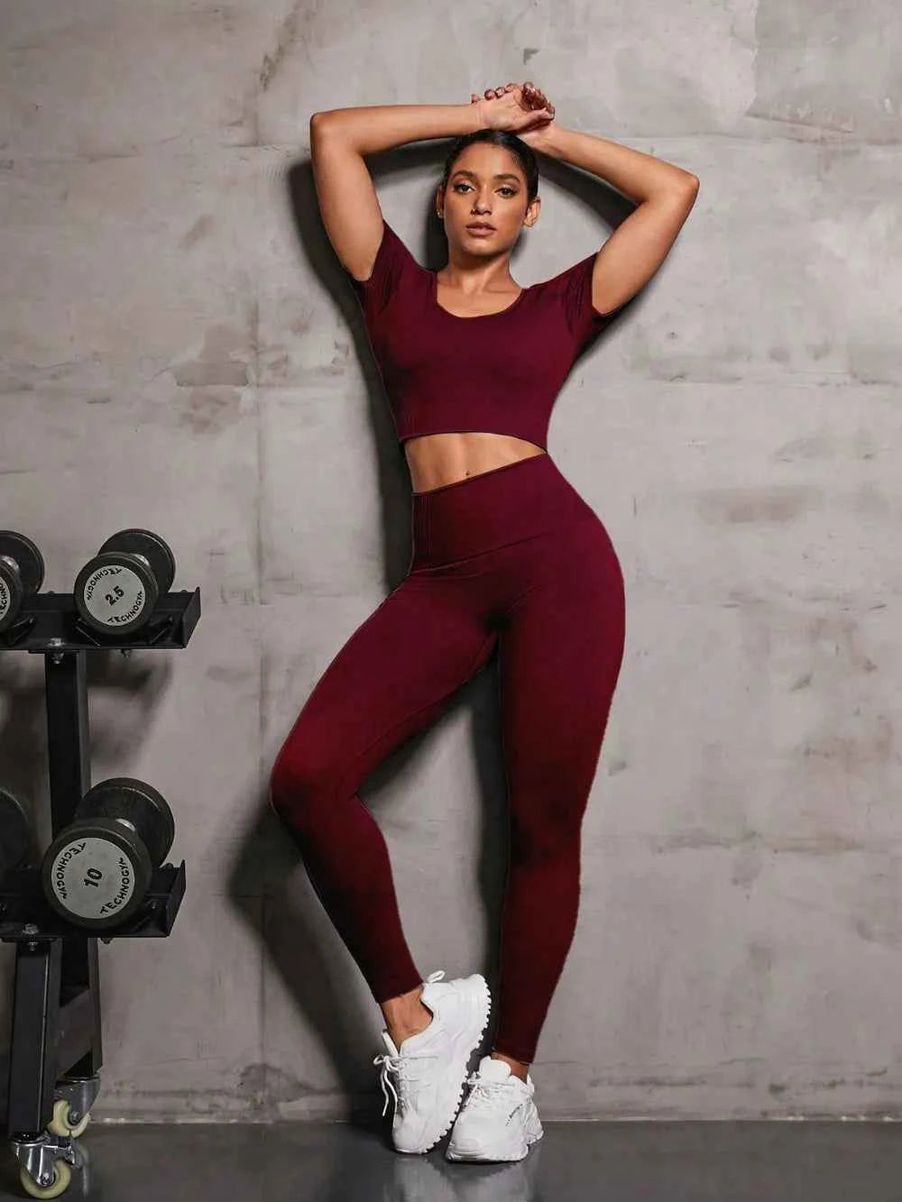 Round Neck Short Sleeve Top and Leggings Active Set