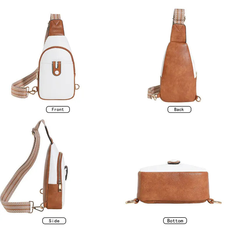 Leather Sling Bag for Women - Crossbody Fanny Pack, Adjustable Strap Chest Bag in Beige Brown - The Eggy's store