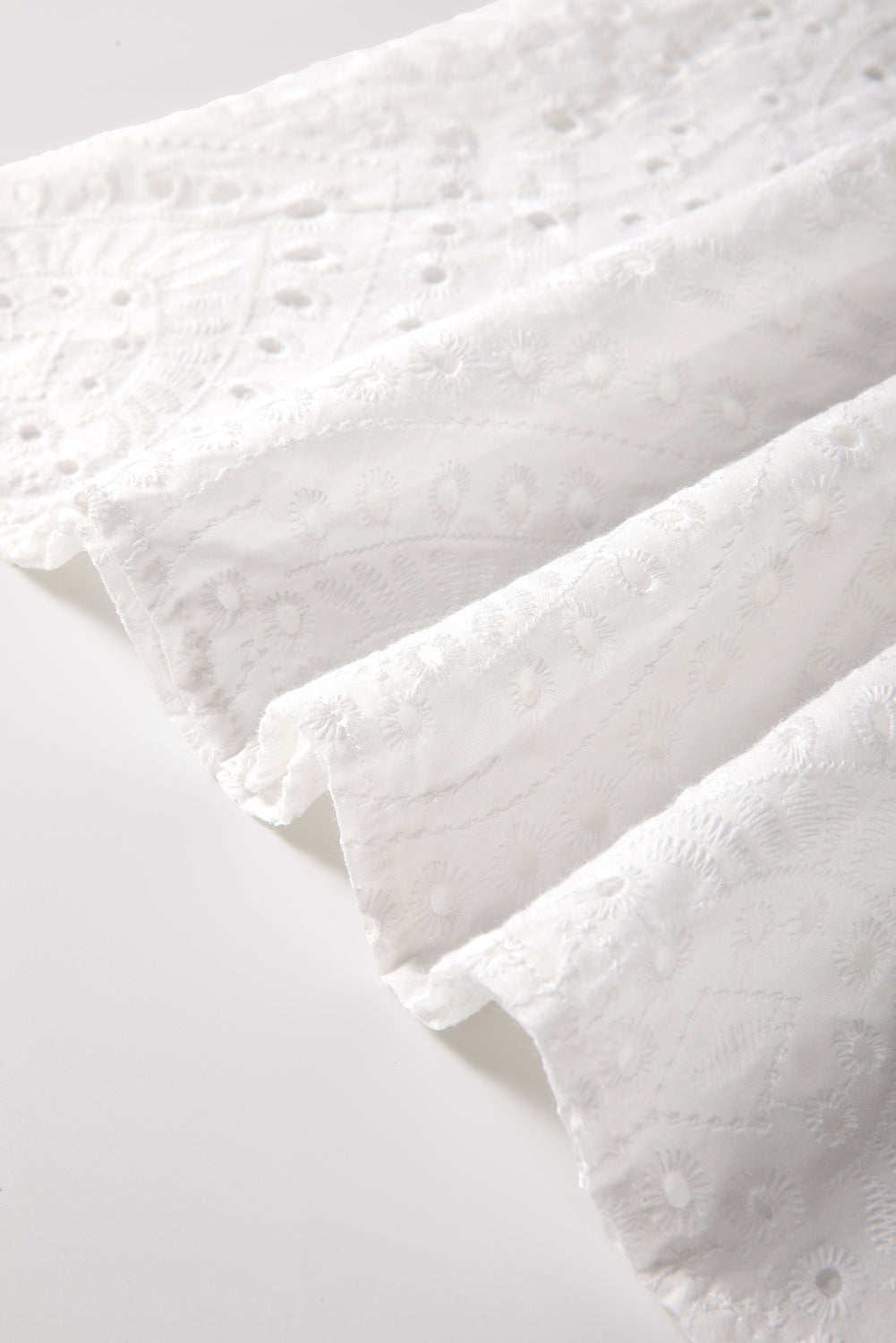 White Eyelet Embroidered Puff Sleeve V Neck Blouse - The Eggy's store