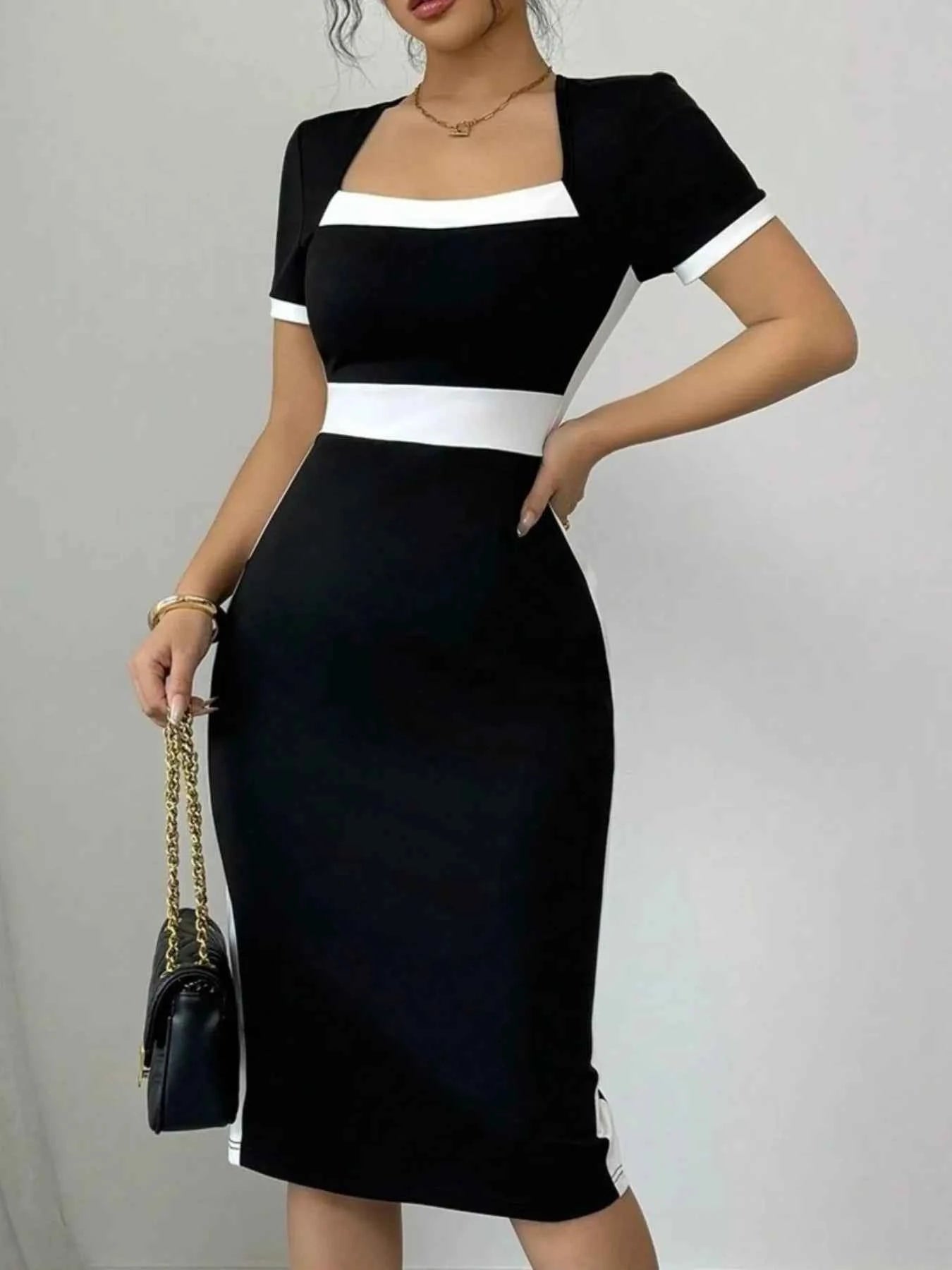 Two-Tone Short Sleeve Bodycon Dress