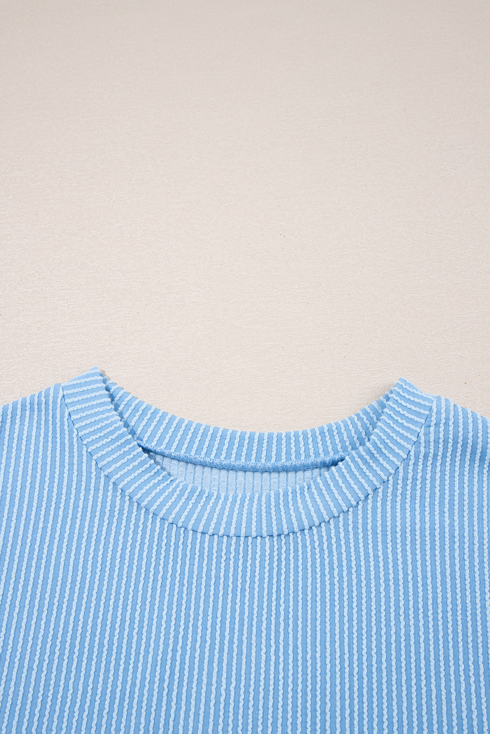 Light Blue Corded Color block Pocket Crew Neck Women's T Shirt - The Eggy's store