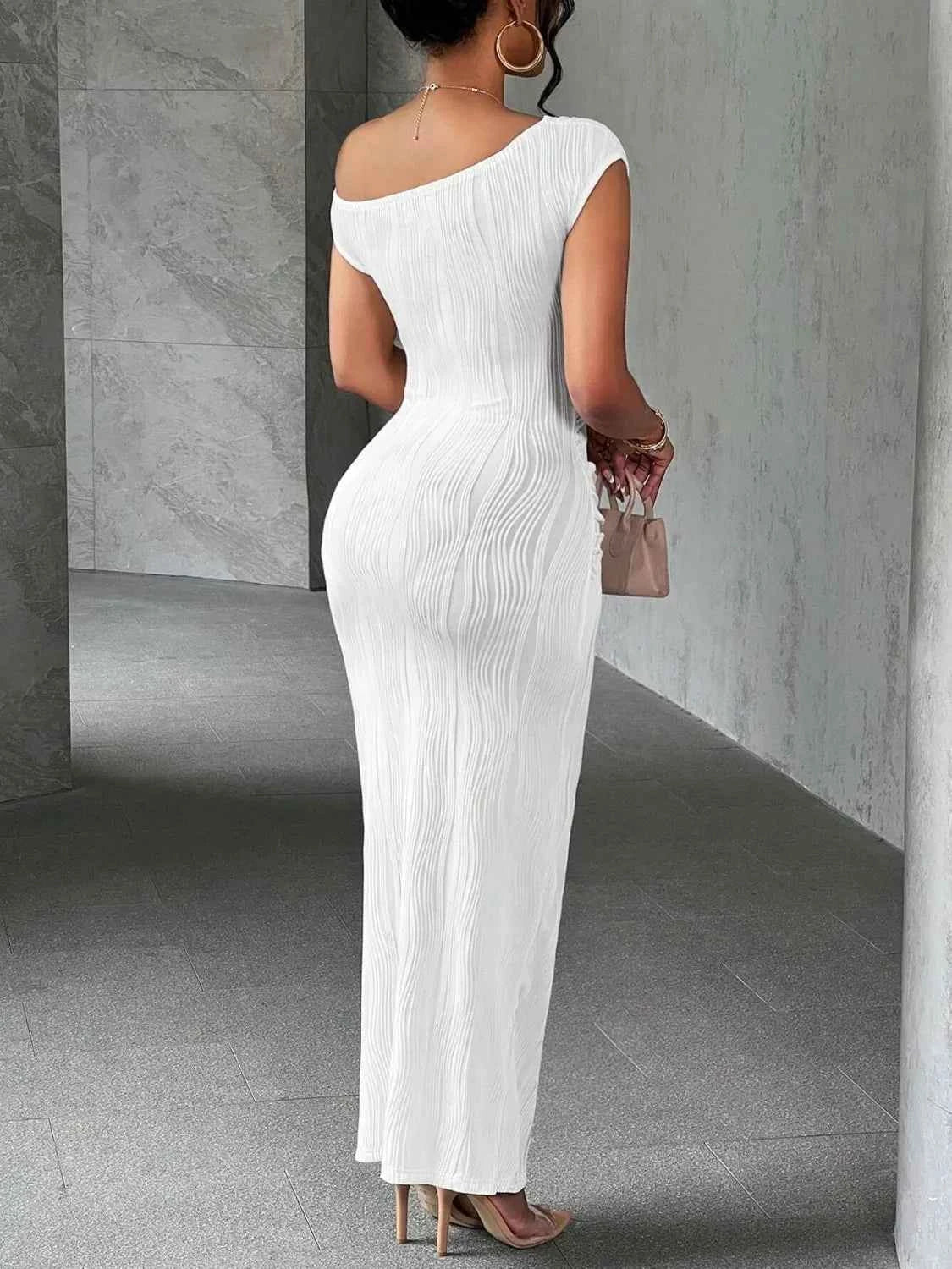 Sculpted Chic One-Shoulder Textured Maxi Dress