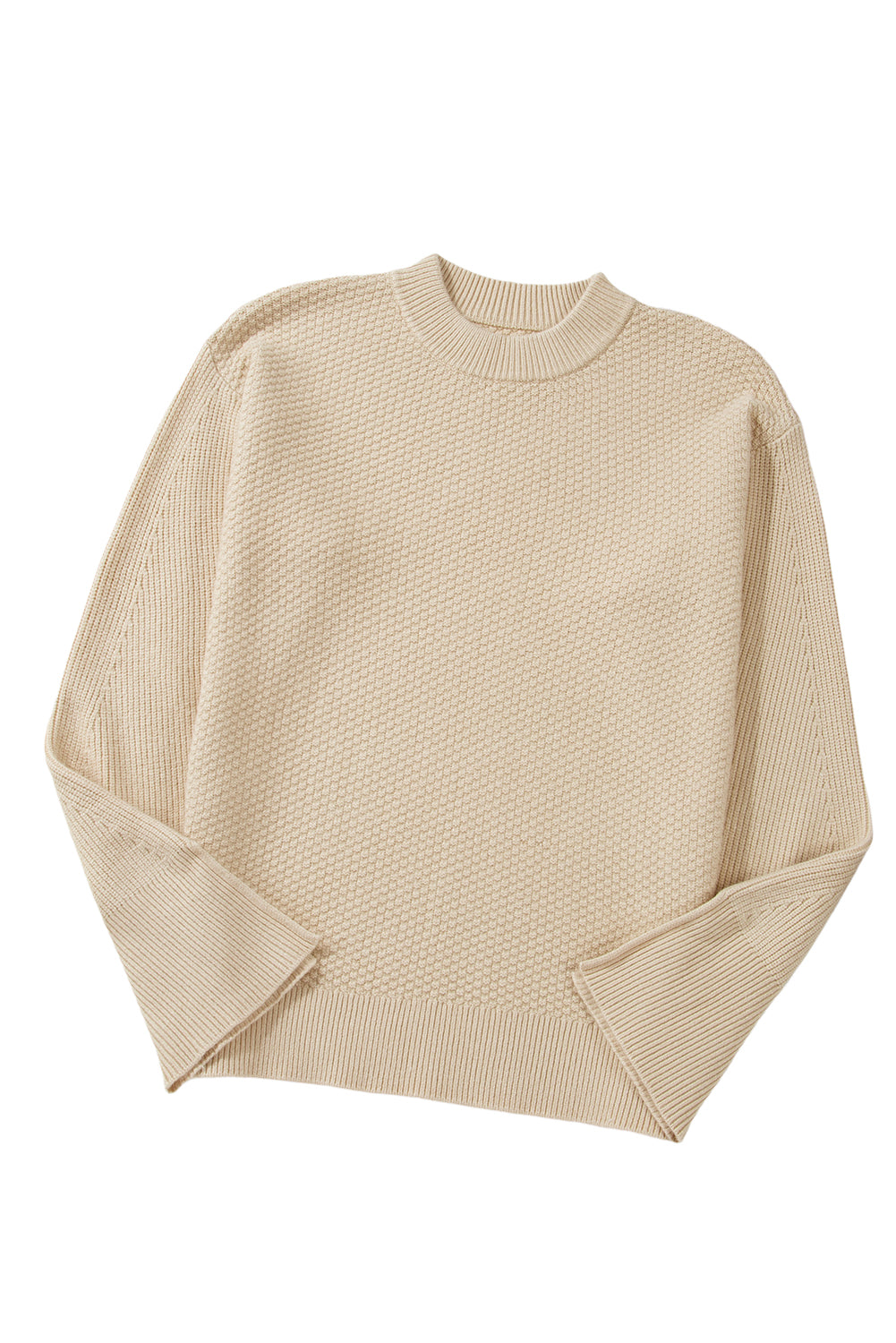 Parchment Knit Women's Top with Solid Textured Design and Split Cuff Drop Shoulder - The Eggy's store