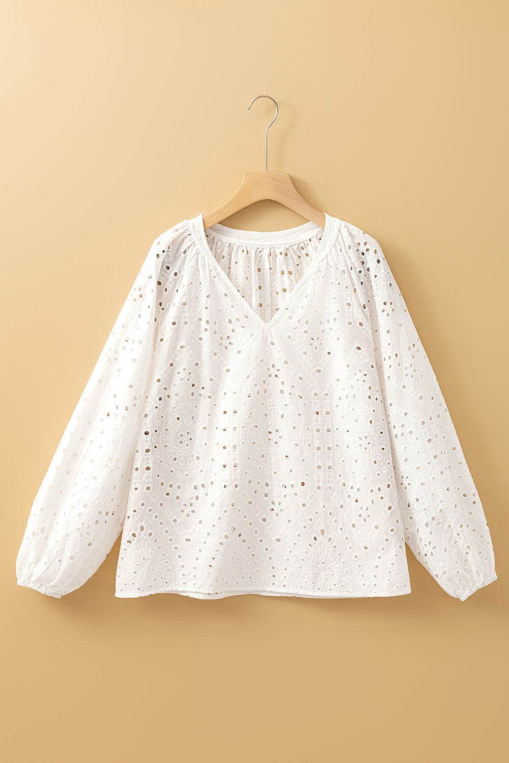 White Eyelet Embroidered Puff Sleeve V Neck Blouse - The Eggy's store