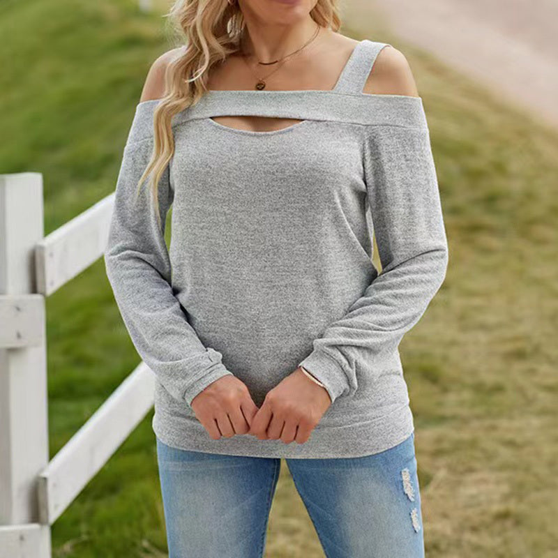 Womens Cold Shoulder Top Cut Out Long Sleeve Basic T Shirts Casual Blouse Tshirts - The Eggy's store