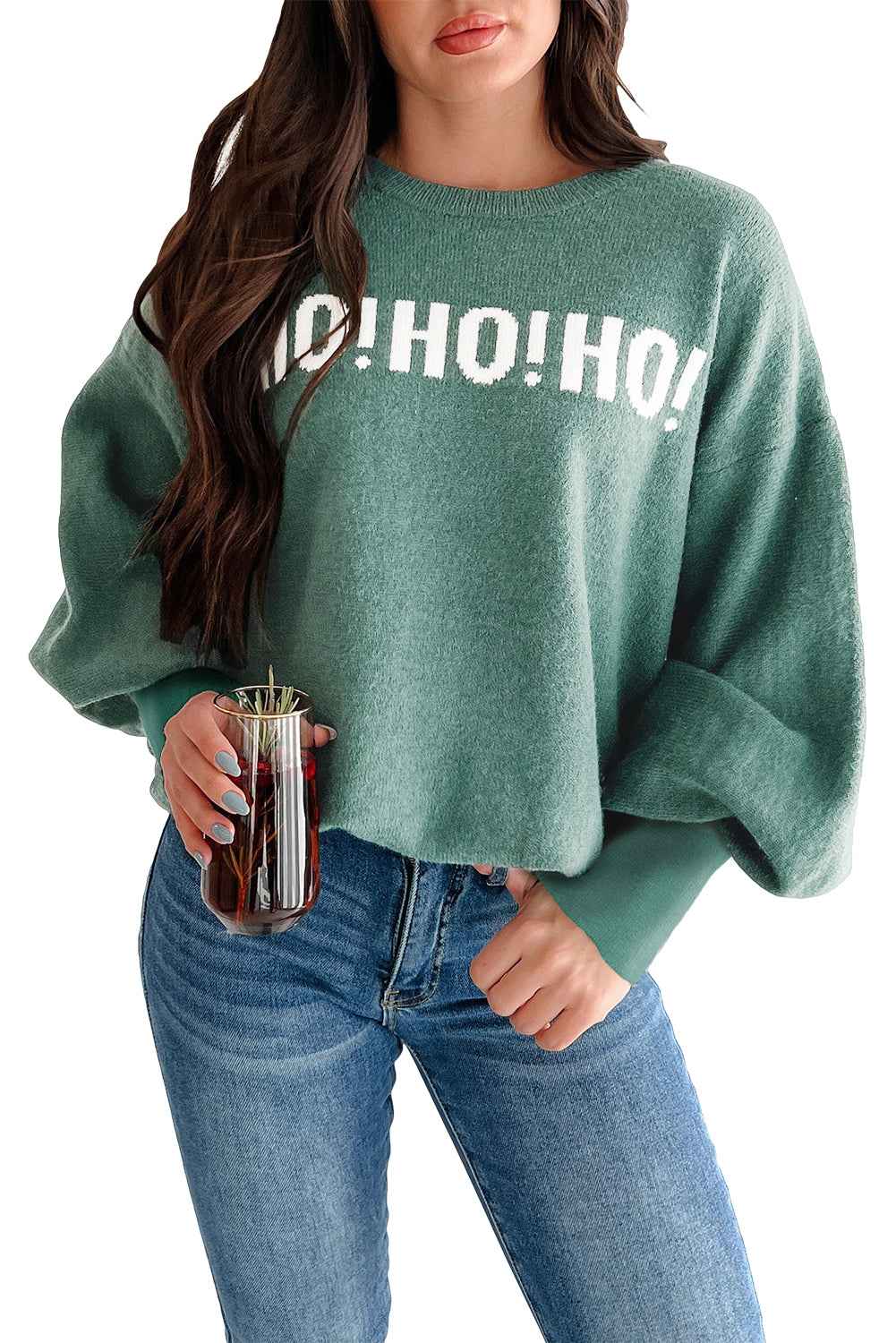 Fiery Red Merry Christmas Ho Ho Ho Drop Shoulder Loose Sweater