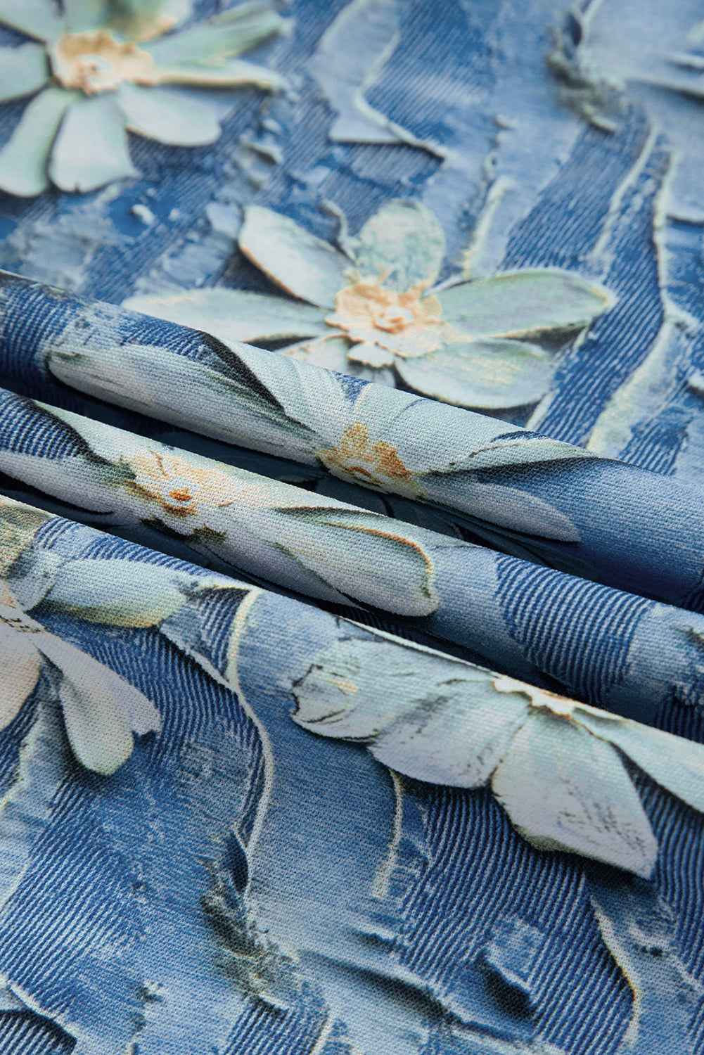 Floral Half Placket Collared V-Neck Blouse