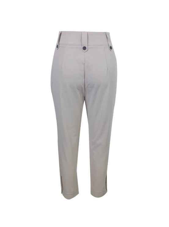 Women's Solid Color Non Elastic Belt Button Detail Four Season Fashion Pants