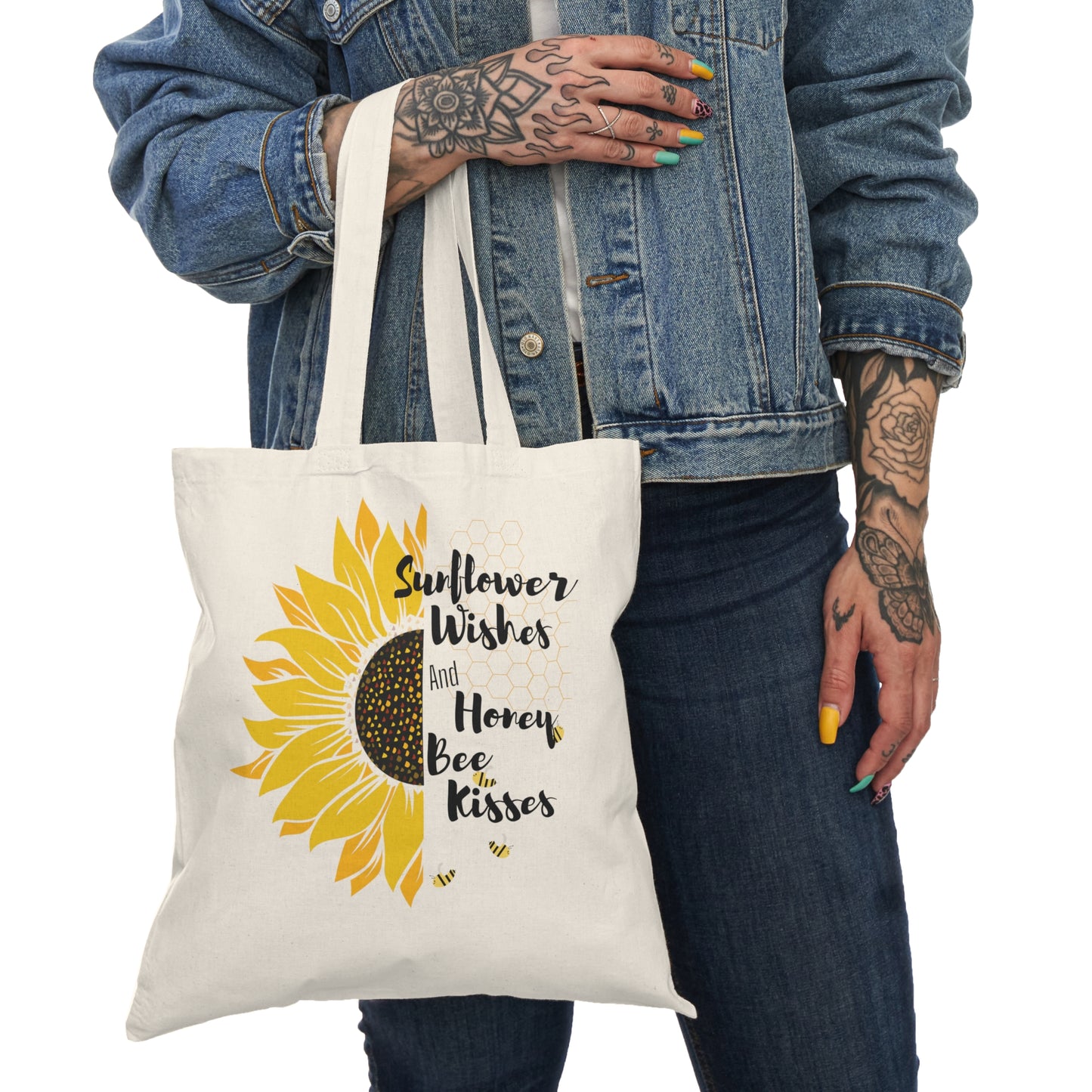 Sunflower Tote Bag with Honey Bees Design - The Eggy's store