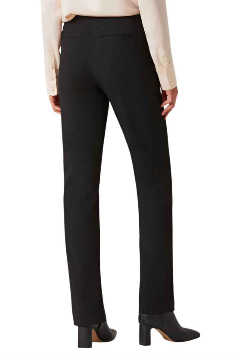 ECRU Designs Banded Waist Button Hook Zipper Closure Slit Front Hem Stretch Crepe Women's Pants