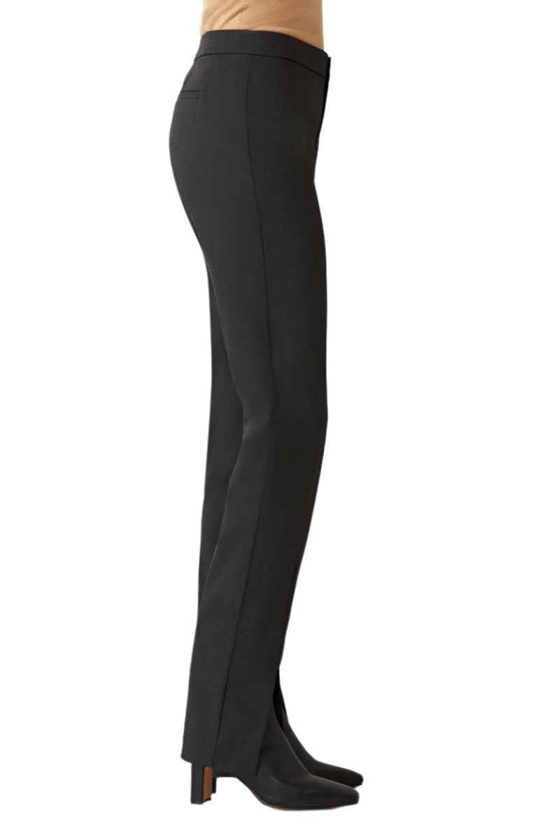 ECRU Designs Banded Waist Button Hook Zipper Closure Slit Front Hem Stretch Crepe Women's Pants