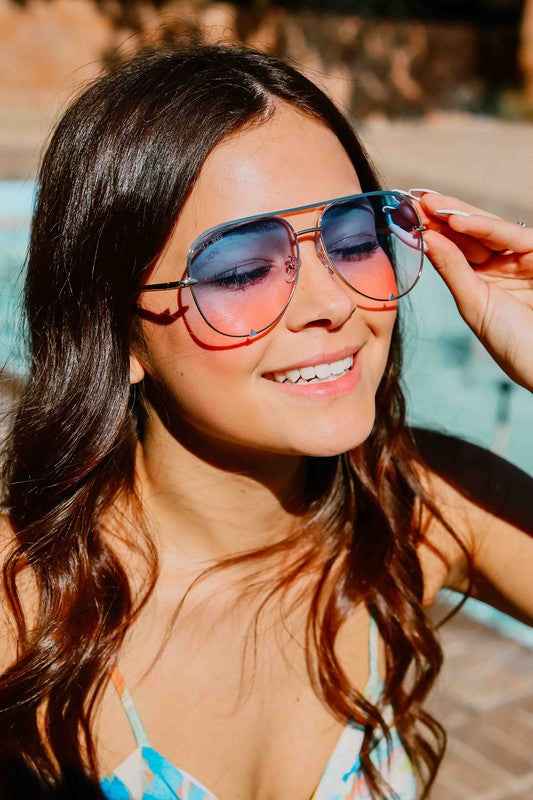 Gold Blue Pink Unisex Aviator Sunglasses