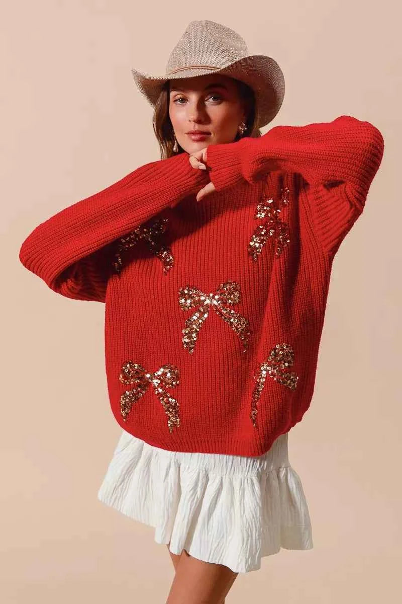SO ME All Over Ribbon Sequins Christmas Holiday Sweater