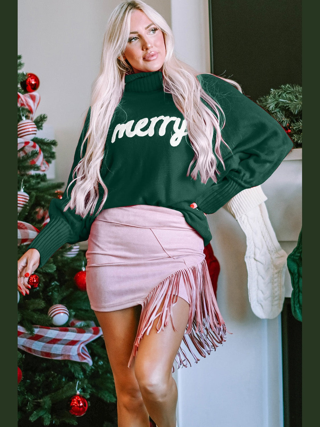 Double Take Full Size Merry Christmas Turtleneck Long Sleeve Sweater