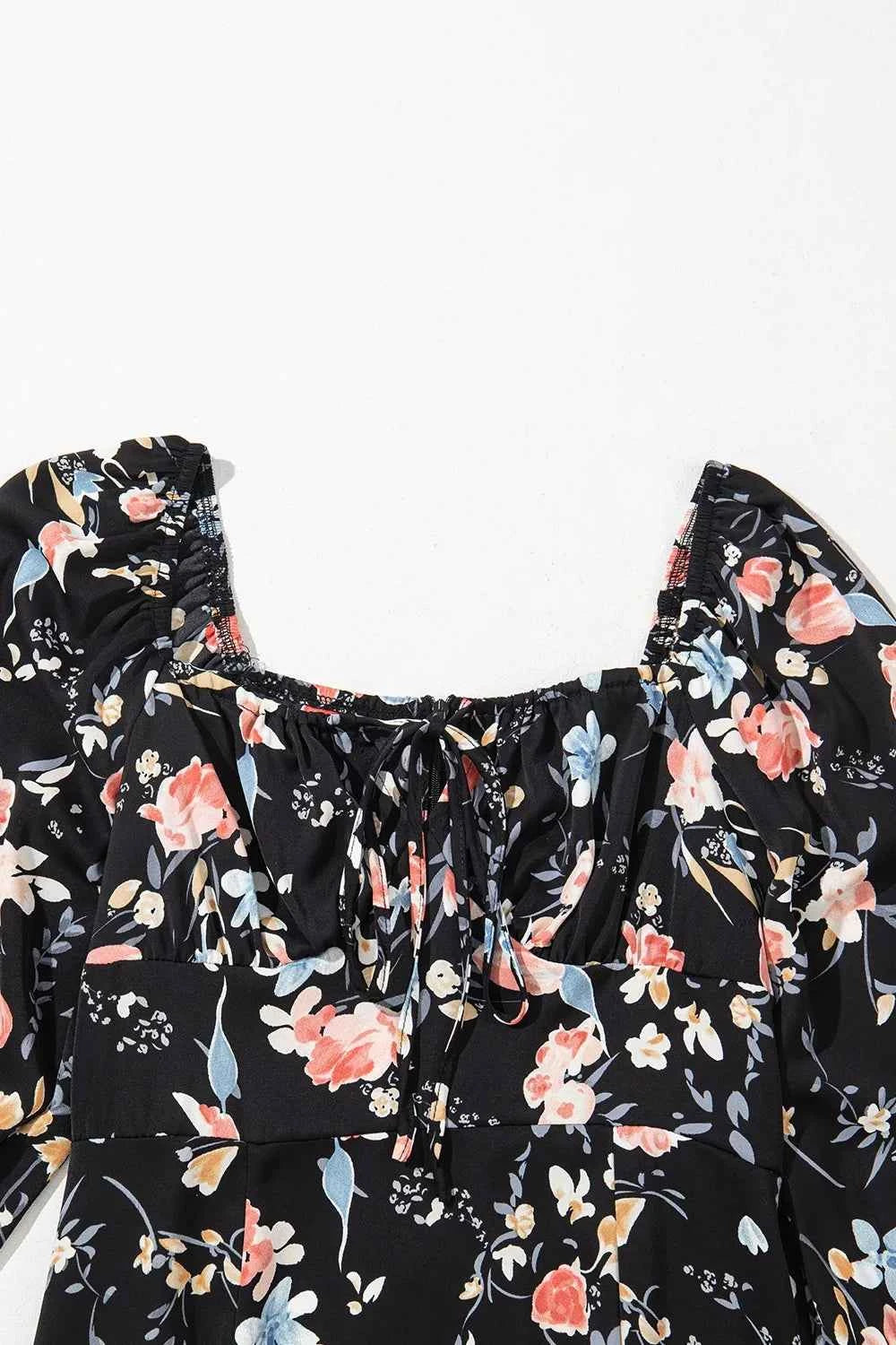 Floral Print Flounce Sleeve Midi Dress