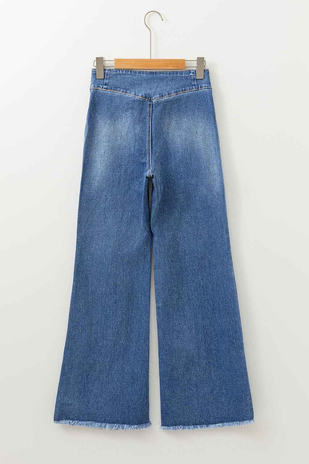 Sail Blue High Waist Jeans With Button Fly And Raw Hem