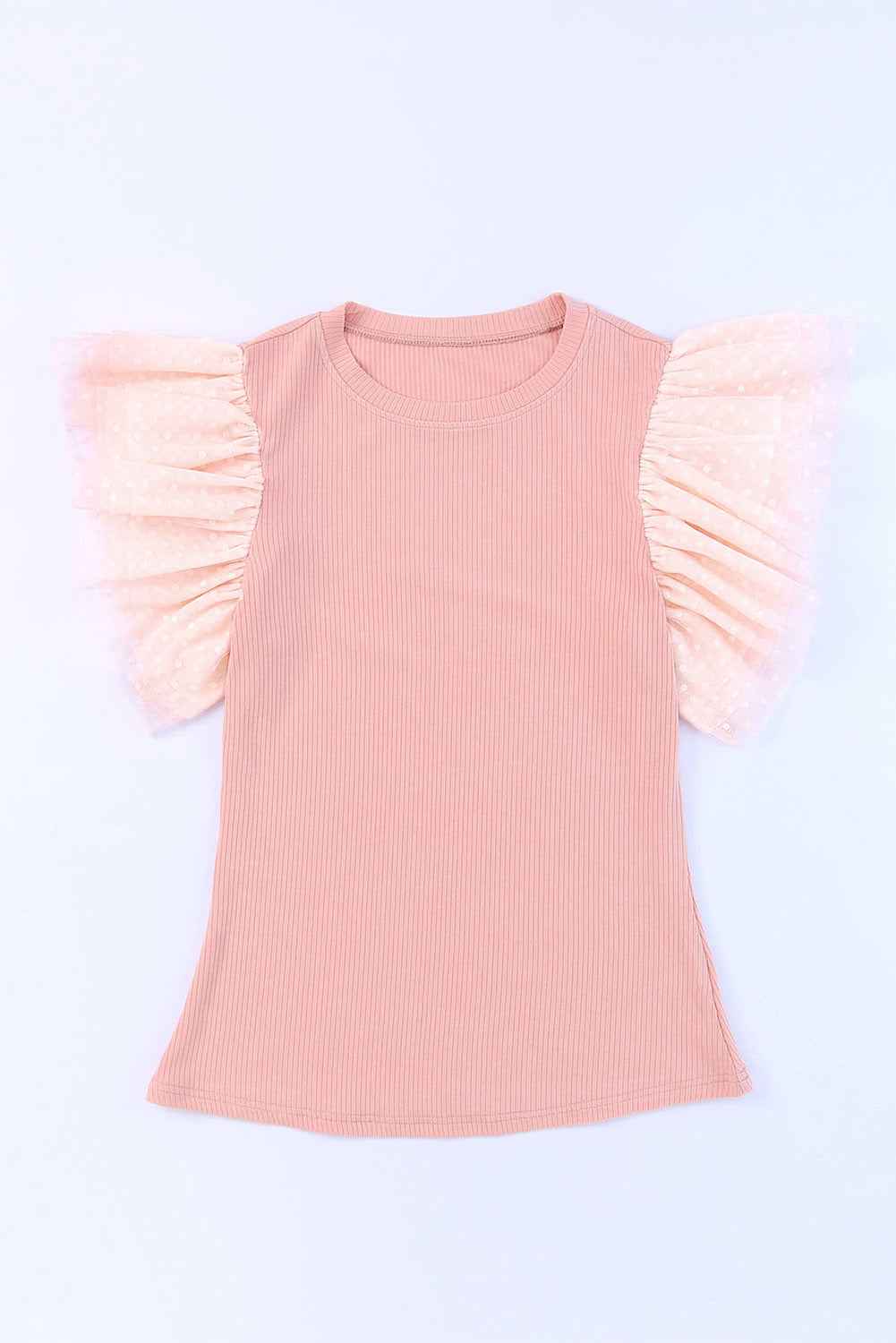 Pink Casual Dotty Layered Ruffle Ribbed Knit Top