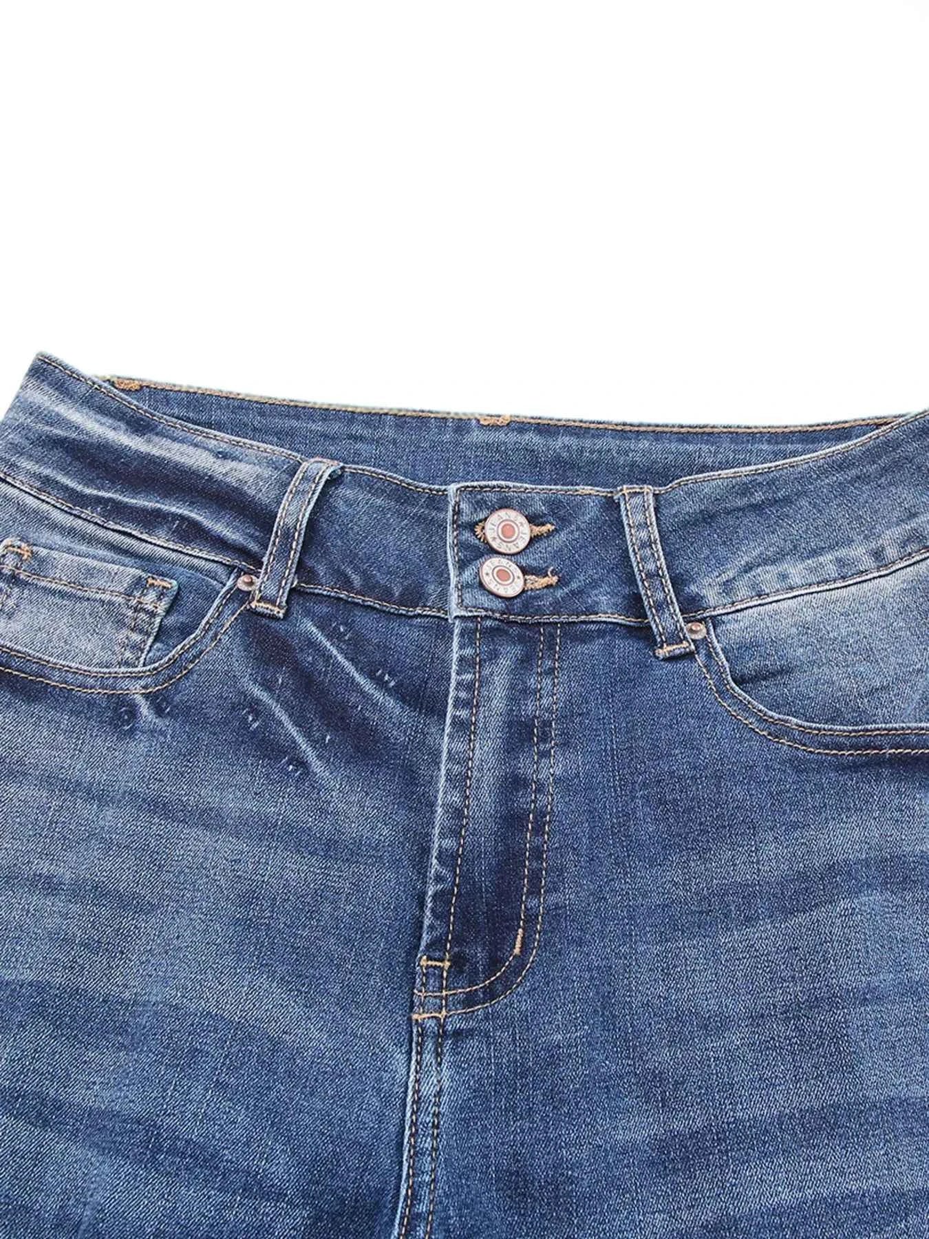 High Waist Distressed Straight Leg Jeans