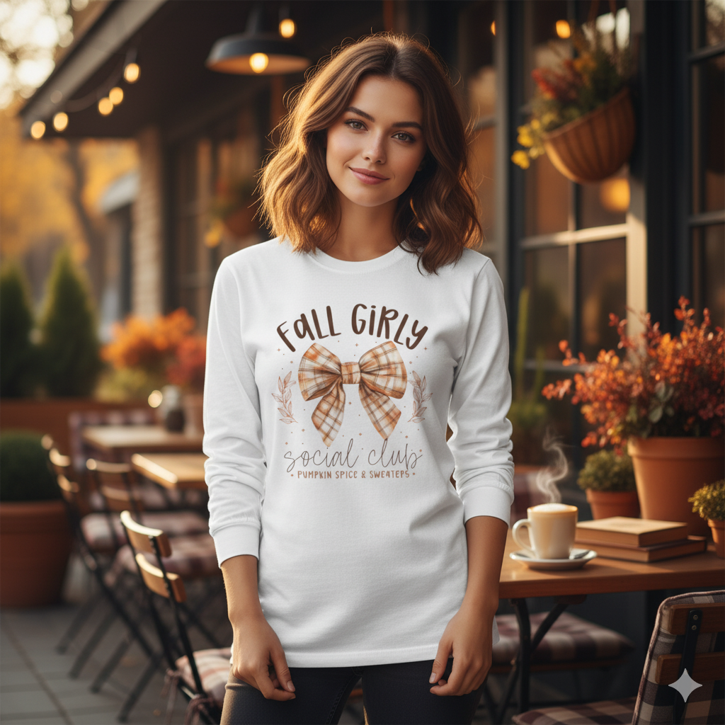 Fall Girly Long Sleeve Women's T-shirt for Cozy Autumn Days, Perfect for Pumpkin Spice Lovers, Casual Outing, Gift Idea