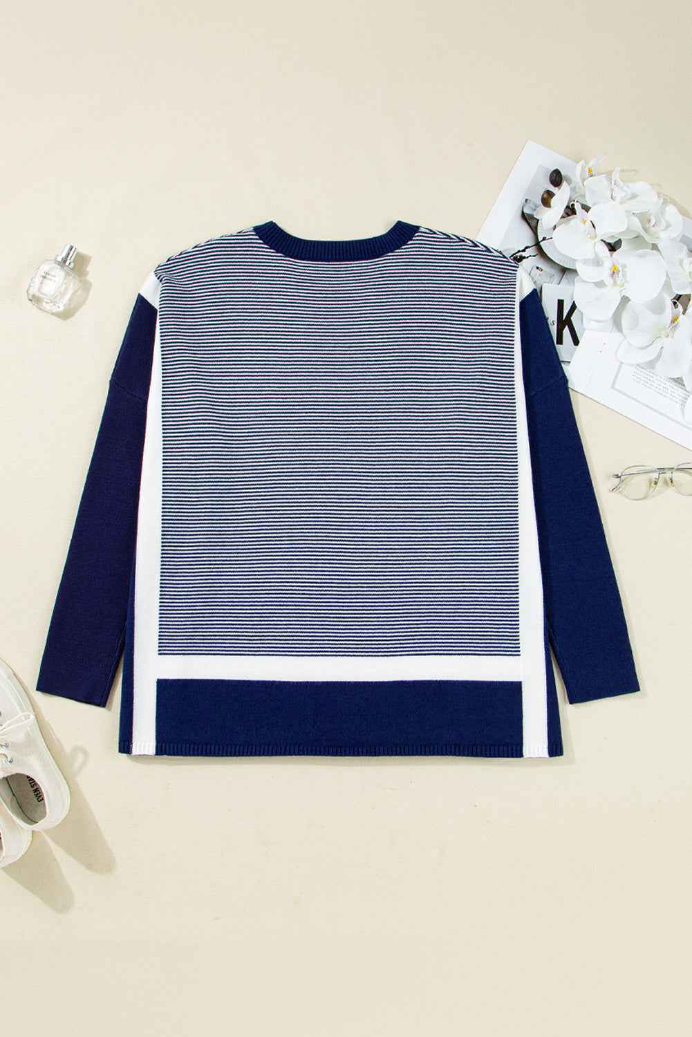 Stripe Colorblock Patchwork Dolman Sleeve Sweater