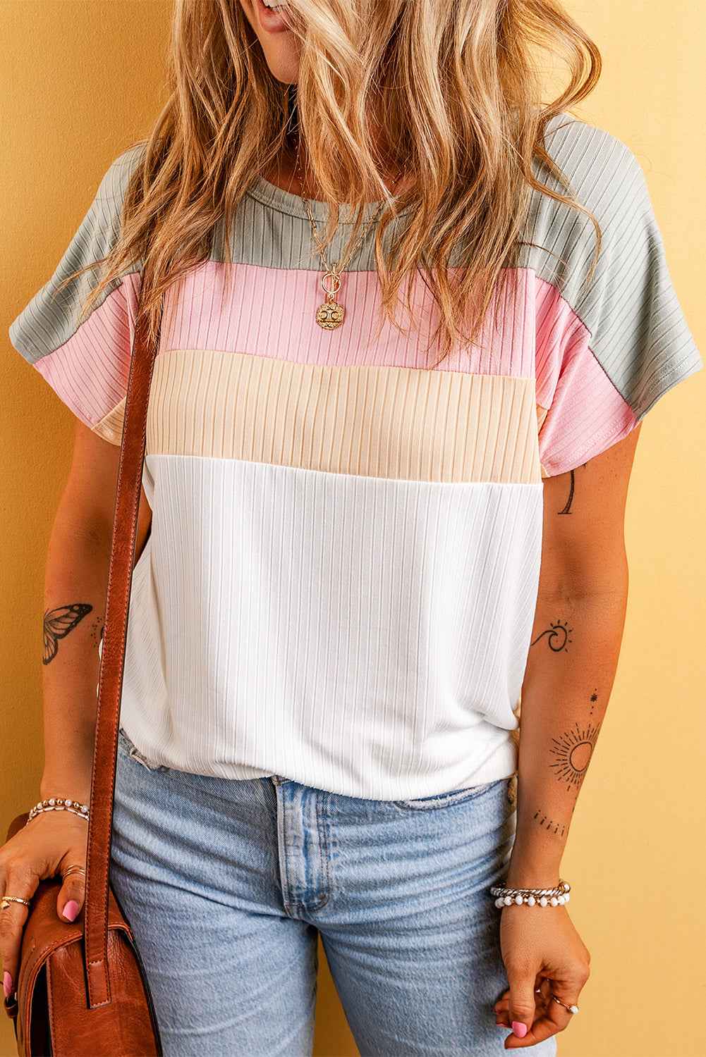Julieta Ribbed Color Block Patchwork T-shirt