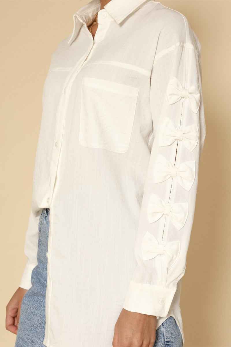 Bow sleeve button down shirt