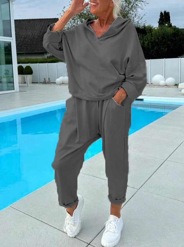 Solid Color Women's Sweatsuit Two-piece Hooded Set - The Eggy's store