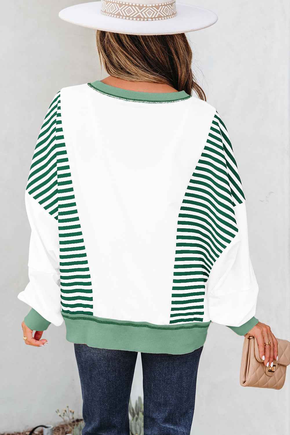 Stripe Colorblock Patchwork Contrast Stitch Sweatshirt