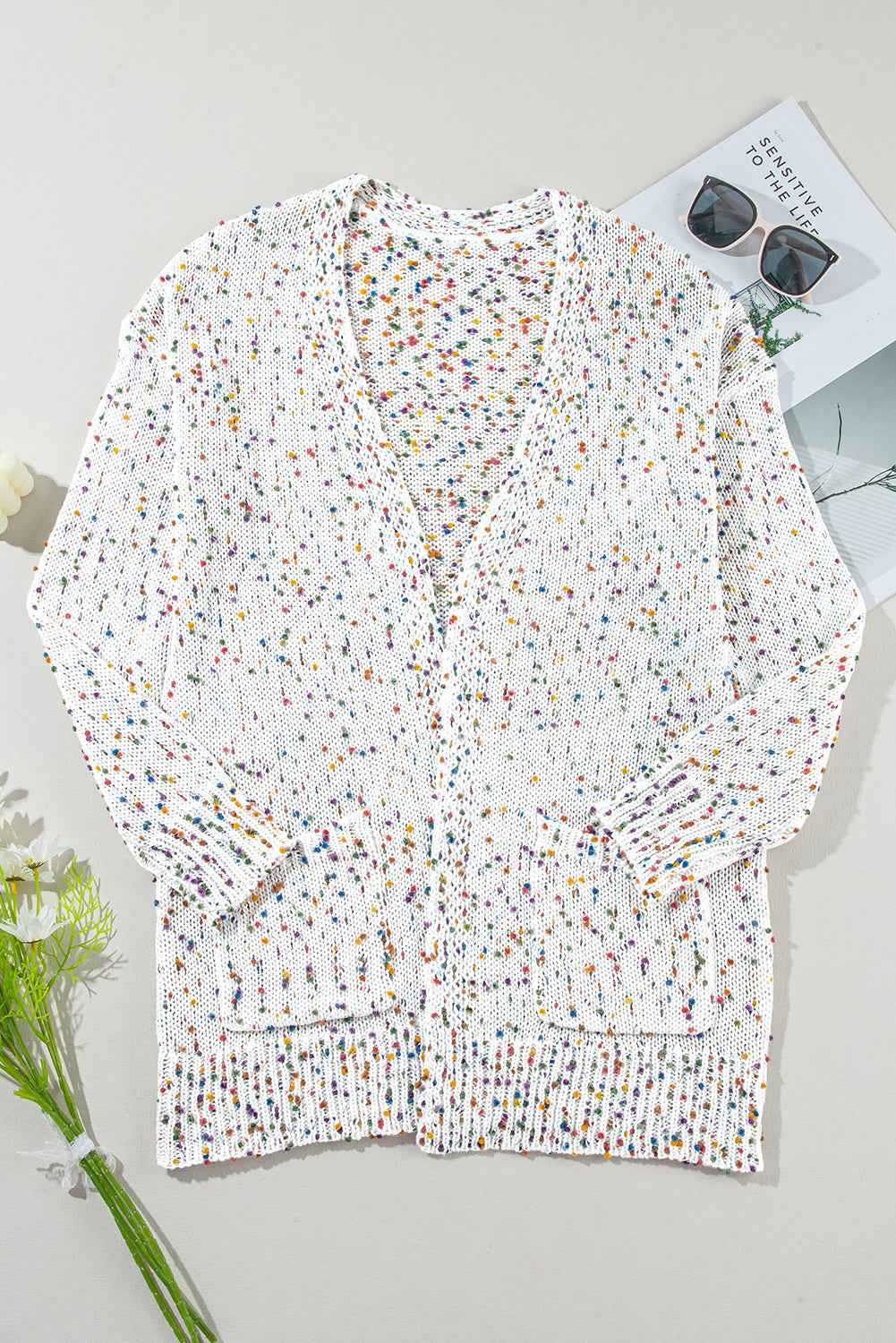Ailany Confetti Rib Knit Long Sleeve Cardigan