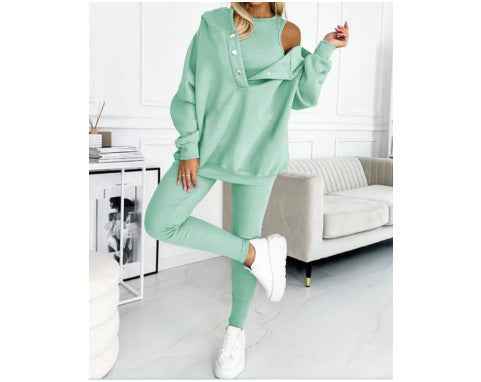 Women's Tank Hoodie Leggings Set - Solid Color 3 Piece Set - The Eggy's store