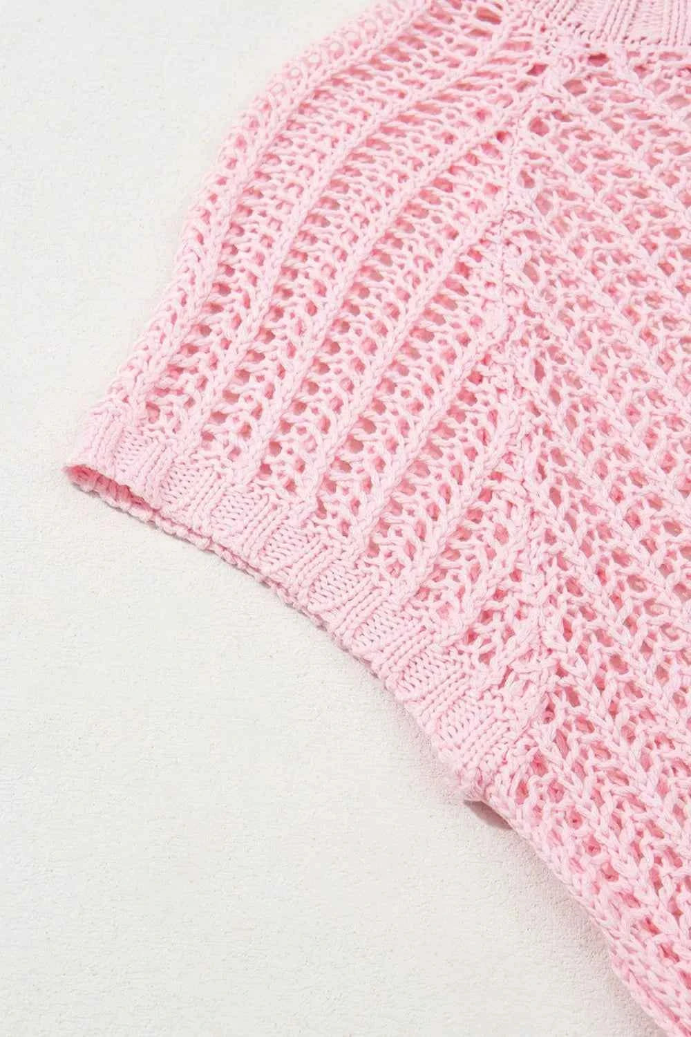 Hollow-out Crochet Side Tied Short Sleeve Knit Cover Up