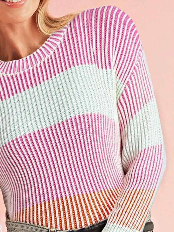 Color Block Lantern Rib Knitted Sweater